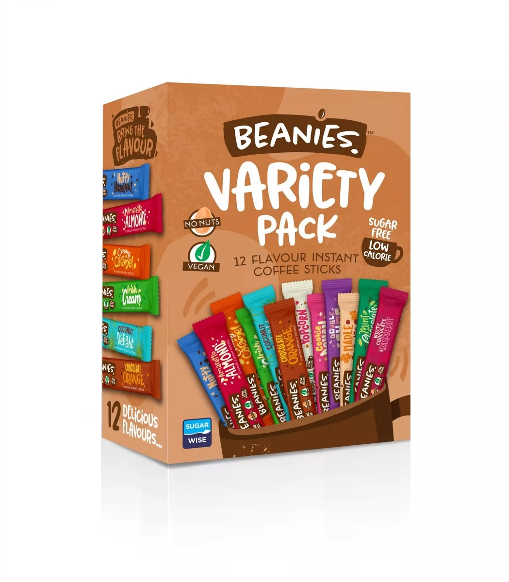 Beanies - Instant Koffie - Variety Pack - Koffie - Flavoured - Oploskoffie - 12 Sticks - Kado - Koffie Kado - Koffie Smaakjes 3 Beanies - Instant Koffie - Variety Pack - Koffie - Flavoured - Oploskoffie - 12 Sticks - Kado - Koffie Kado - Koffie Smaakjes