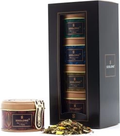 Soolong Wereld Nr6 Giftset 4 Wereldtheen - Japanse Yuzu Kruidenblend - Rooibos Vanille - Malawi Oolong - Witte Thee Met Mango - Ideaal Als Relatiegeschenk Of Proeverij - Assortiment 4stuks -Eten En Drinken 1063x1200