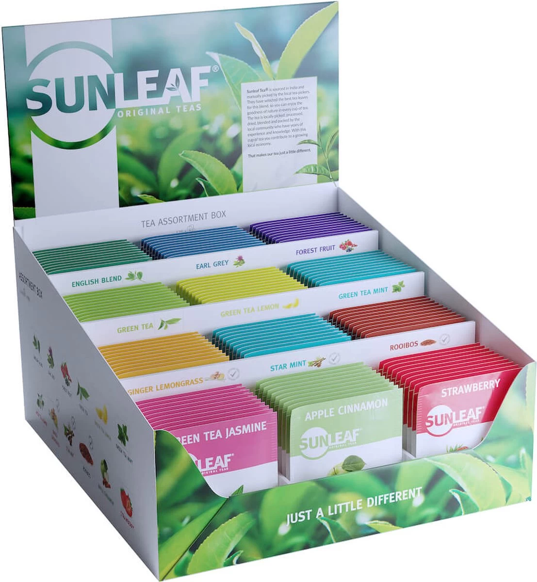 Sunleaf | Assortiment Displaybox Thee | 12 Smaken (120 Zakjes) 3 Sunleaf | Assortiment Displaybox Thee | 12 Smaken (120 Zakjes)