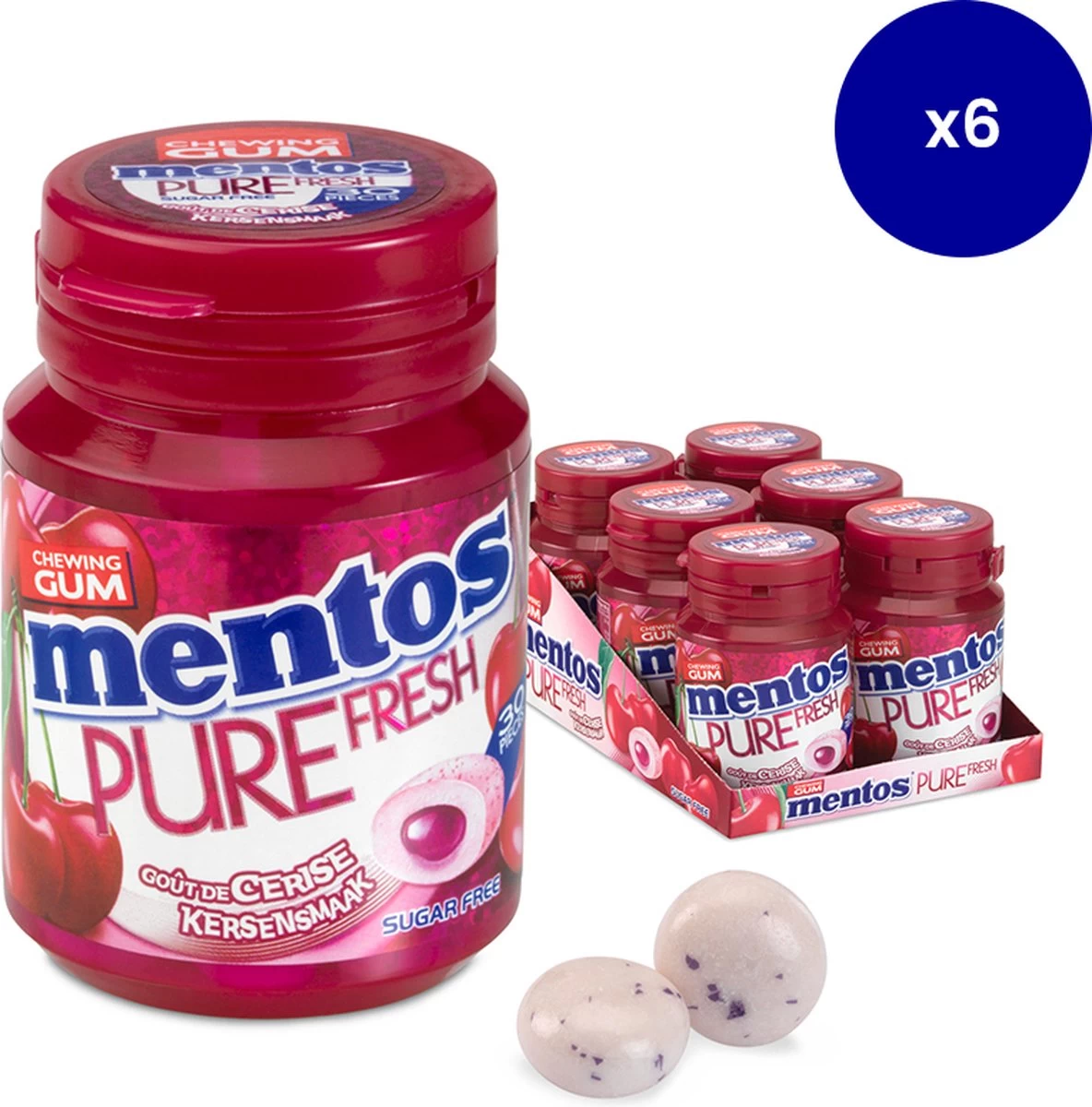 Mentos Suikervrije Kauwgom - Pure Fresh Kers - 6 Doosjes 3 Mentos Suikervrije Kauwgom - Pure Fresh Kers - 6 Doosjes