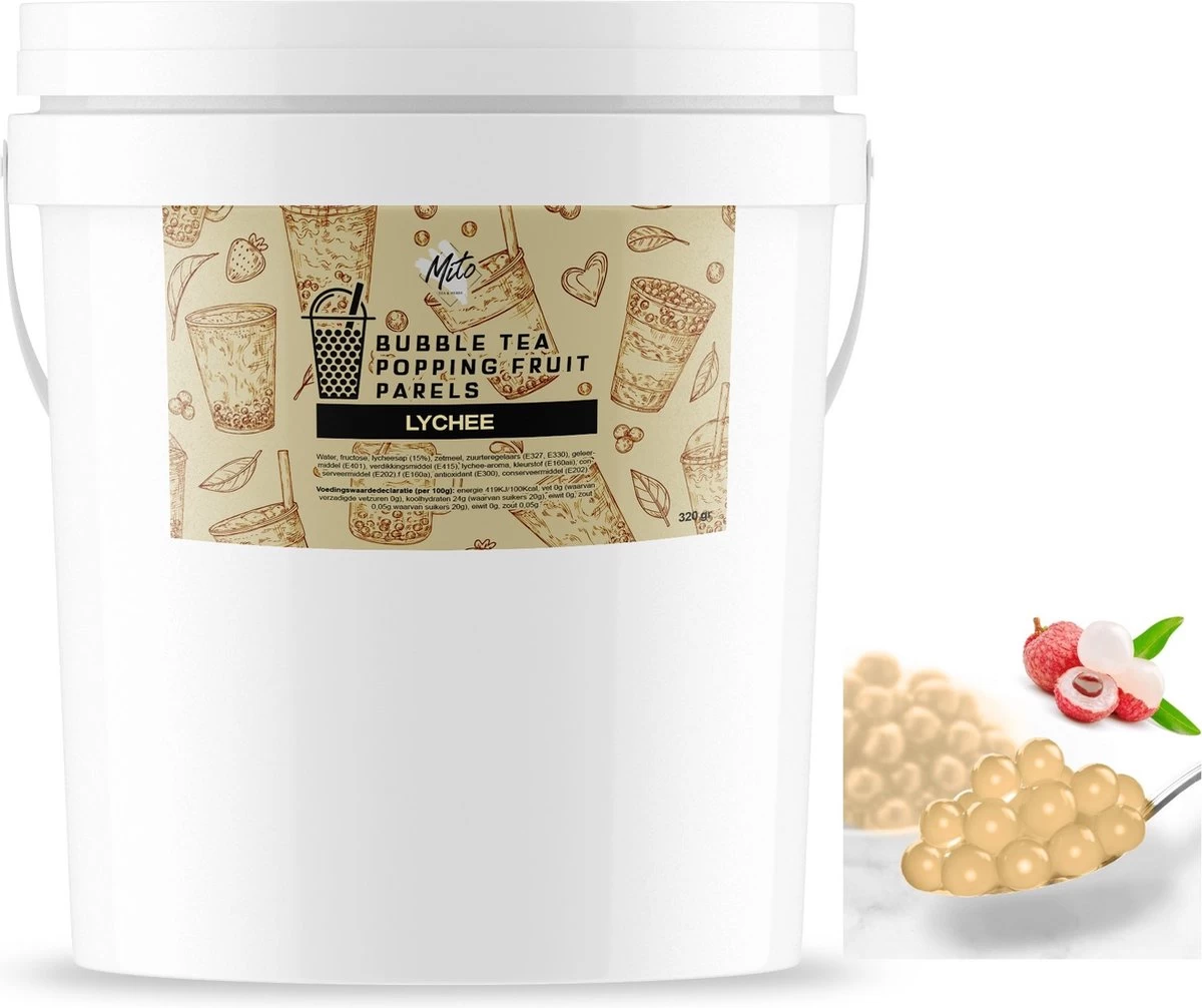 Mito Tea Popping Fruitparels - Boba Bubble Tea Parels - Lychee - Gratis Verzending - 320 Gr 3 Mito Tea Popping Fruitparels - Boba Bubble Tea Parels - Lychee - Gratis Verzending - 320 Gr