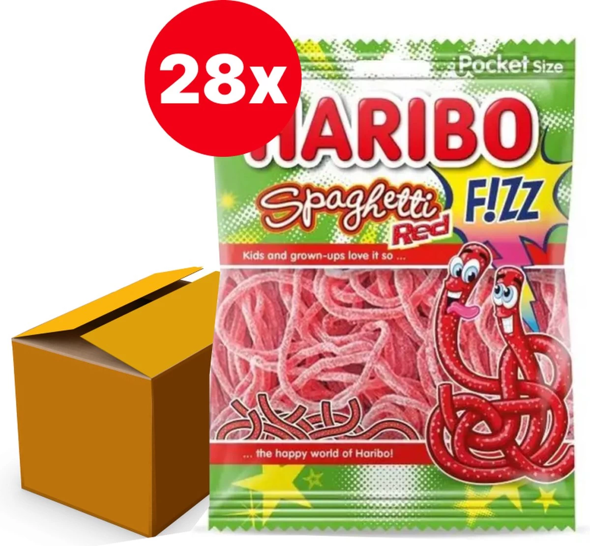 Haribo Zure Spaghetti Rood - 28 X 70gr 3 Haribo Zure Spaghetti Rood - 28 X 70gr