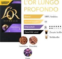 L'OR Lungo Profondo Koffiecups - Intensiteit 8/12 - 10 X 10 Capsules 19 L'OR Lungo Profondo Koffiecups - Intensiteit 8/12 - 10 X 10 Capsules -Eten En Drinken 1200x1140 1