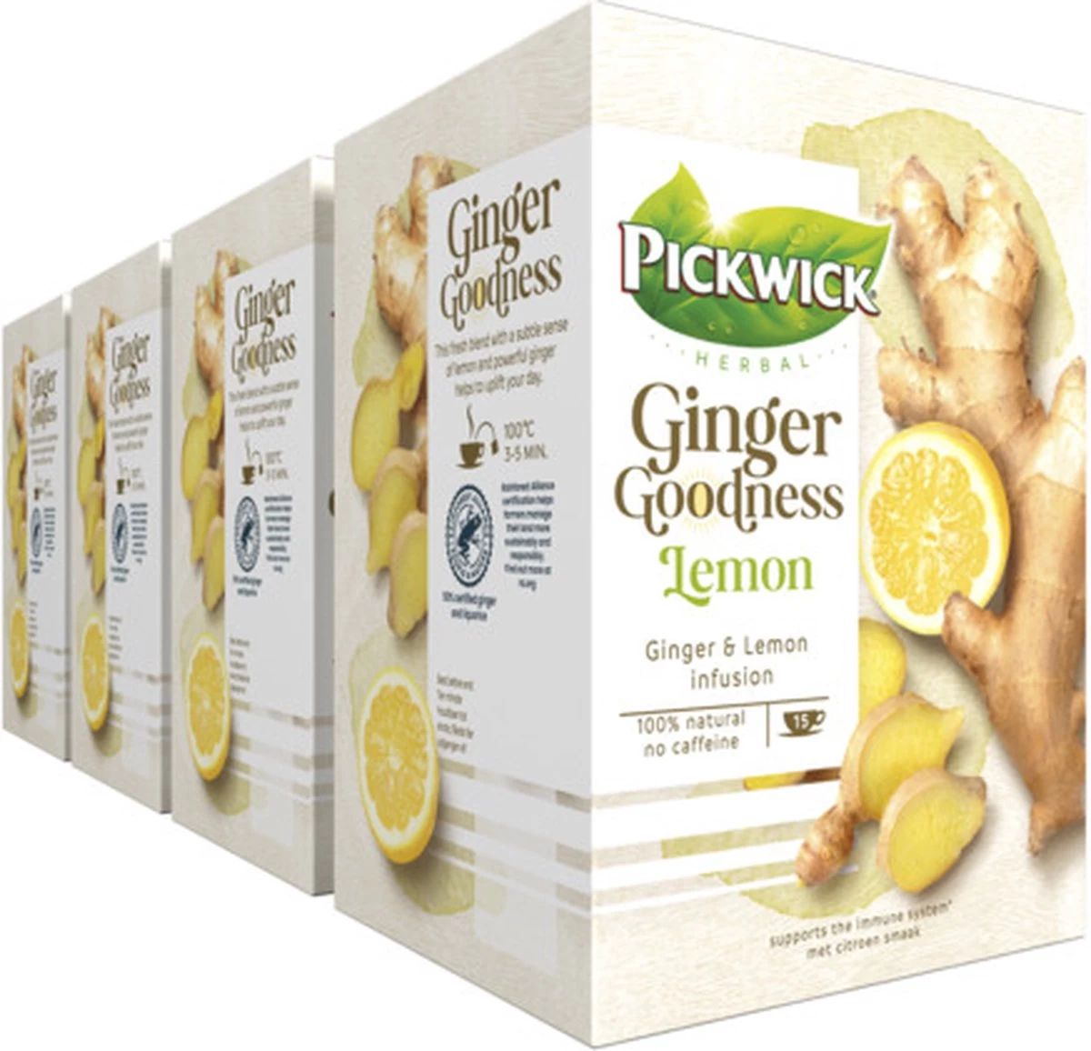 Pickwick Kruidenthee Ginger Goodness Lemon - 4 X 15 Theezakjes 3 Pickwick Kruidenthee Ginger Goodness Lemon - 4 X 15 Theezakjes