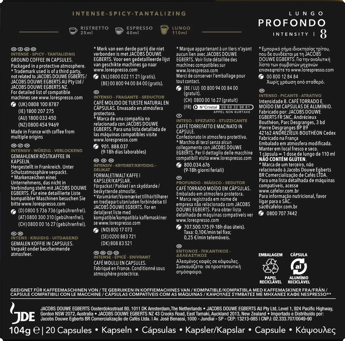 L'OR Lungo Profondo Koffiecups - Intensiteit 8/12 - 10 X 20 Capsules 5 L'OR Lungo Profondo Koffiecups - Intensiteit 8/12 - 10 X 20 Capsules - Afbeelding 3