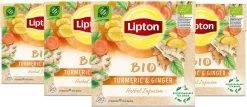 Lipton Turmeric & Ginger Kruidenthee, Met De Vurige, Verwarmende Smaak Van Gember En Kurkuma - 4 X 20 Zakjes - PL-EKO-03