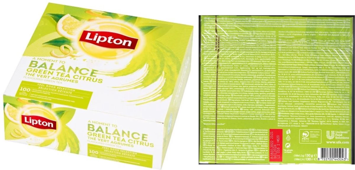 Lipton Green Tea Citrus - Feel Good Selection - Thee 100 Zakjes - Display 4 Lipton Green Tea Citrus - Feel Good Selection - Thee 100 Zakjes - Display - Afbeelding 2