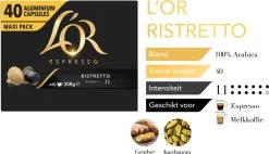 L'OR Espresso Ristretto Koffiecups - Intensiteit 11/12 - 4 X 40 Capsules 18 L'OR Espresso Ristretto Koffiecups - Intensiteit 11/12 - 4 X 40 Capsules -Eten En Drinken 1200x691