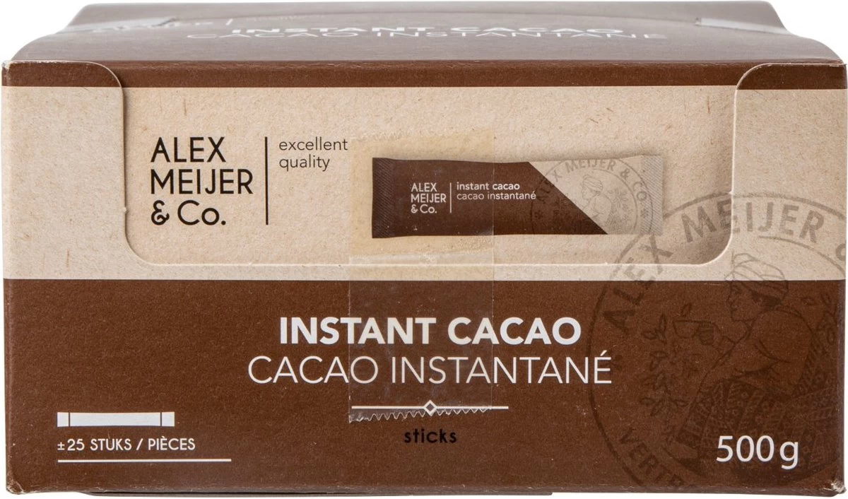 Instant Cacao Sticks Grote Doos 25 Zakjes 20 Gram Alex Meijer 3 Instant Cacao Sticks Grote Doos 25 Zakjes 20 Gram Alex Meijer - Afbeelding 2