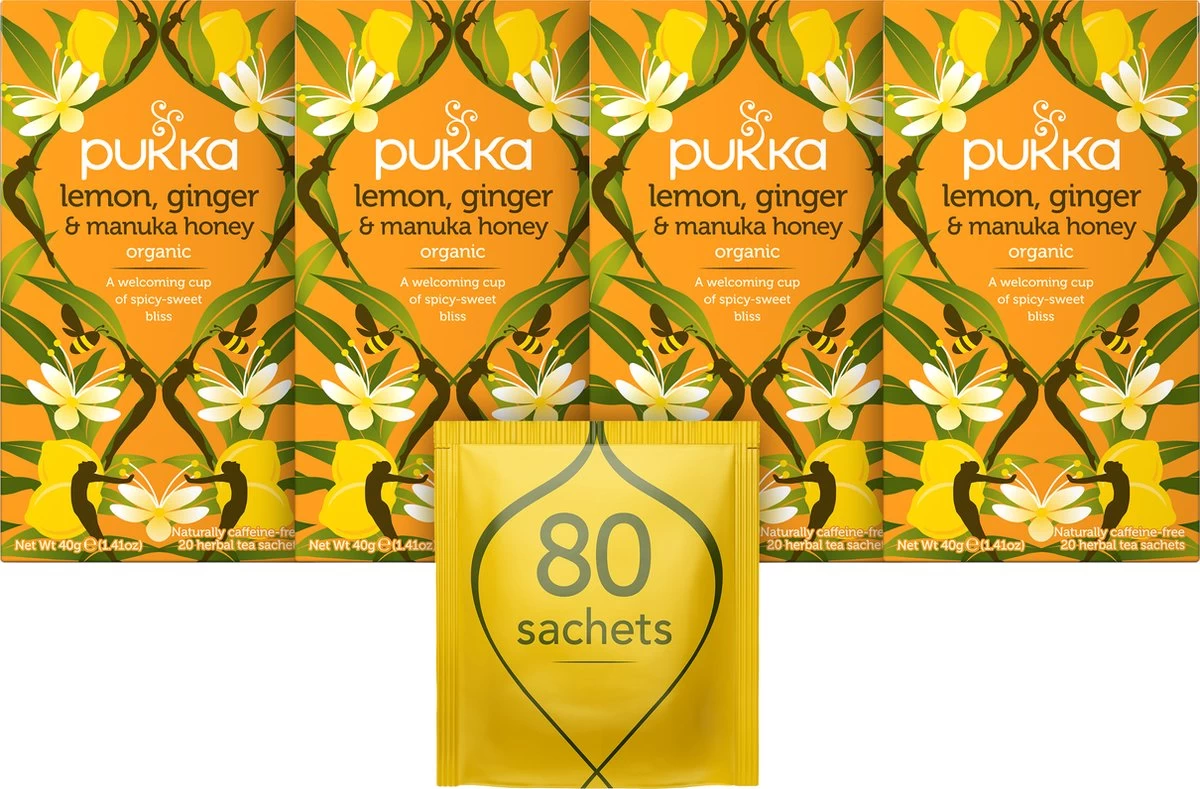 Pukka Three Ginger Thee, Met Kurkuma, Gember En Galangawortel - 4 X 20 Zakjes - GB-BIO-05 3 Pukka Three Ginger Thee, Met Kurkuma, Gember En Galangawortel - 4 X 20 Zakjes - GB-BIO-05