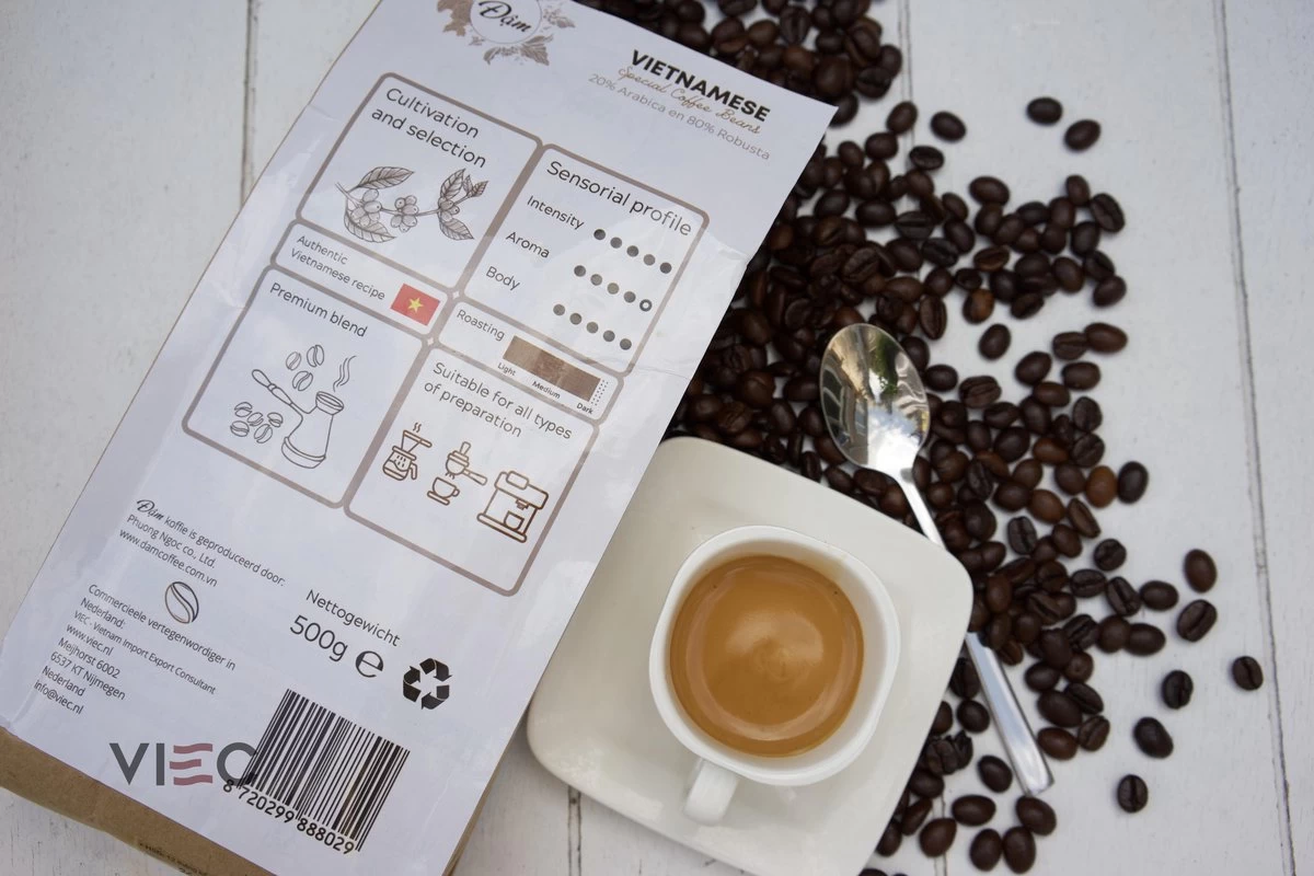 Vietnamese Dark Roast Koffiebonen 500g | 20% Arabica - 80% Robusta | DAM Koffie 4 Vietnamese Dark Roast Koffiebonen 500g | 20% Arabica - 80% Robusta | DAM Koffie - Afbeelding 2