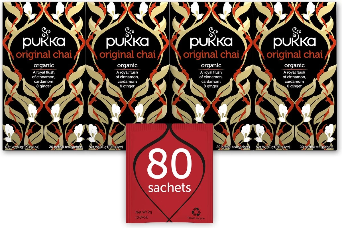 Pukka Original Chai Thee, Met Kaneel, Gember En Kardemom - 4 X 20 Zakjes - GB-BIO-05 3 Pukka Original Chai Thee, Met Kaneel, Gember En Kardemom - 4 X 20 Zakjes - GB-BIO-05