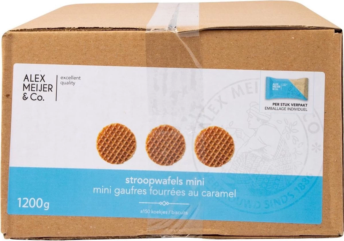 Stroopwafels Mini Verpakte Koekjes Alex Meijer Doos 150 Stuks Koffiekoekjes 3 Stroopwafels Mini Verpakte Koekjes Alex Meijer Doos 150 Stuks Koffiekoekjes