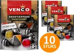 Venco Droptoppers 10 Zakken Drop à 210g Snoep - Zacht Zoet - Zacht Snoep - Stazak