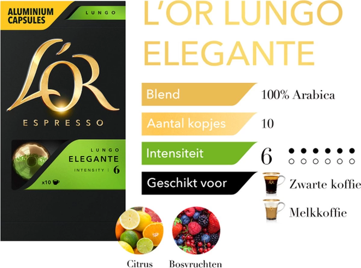 L'OR Lungo Elegante Koffiecups - Intensiteit 6/12 - 10 X 10 Capsules 8 L'OR Lungo Elegante Koffiecups - Intensiteit 6/12 - 10 X 10 Capsules - Afbeelding 6
