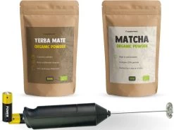 Cupplement | Thee Set 2 Delig | Yerba Mate 100 Gram & Matcha 90 Gram | Biologisch | Gratis Verzending, Opschuimer & Batterijen | Cadeau Pakket