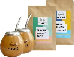 Yerba Mate Starterspakket Duo - 2x Traditionele Kalebas - 2x Bombilla - 1x Original & 1x Munt-Citroen Yerba Maté