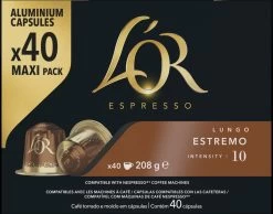 L'OR Lungo Estremo Koffiecups - Intensiteit 10/12 - 4 X 40 Capsules -Eten En Drinken 1200x942