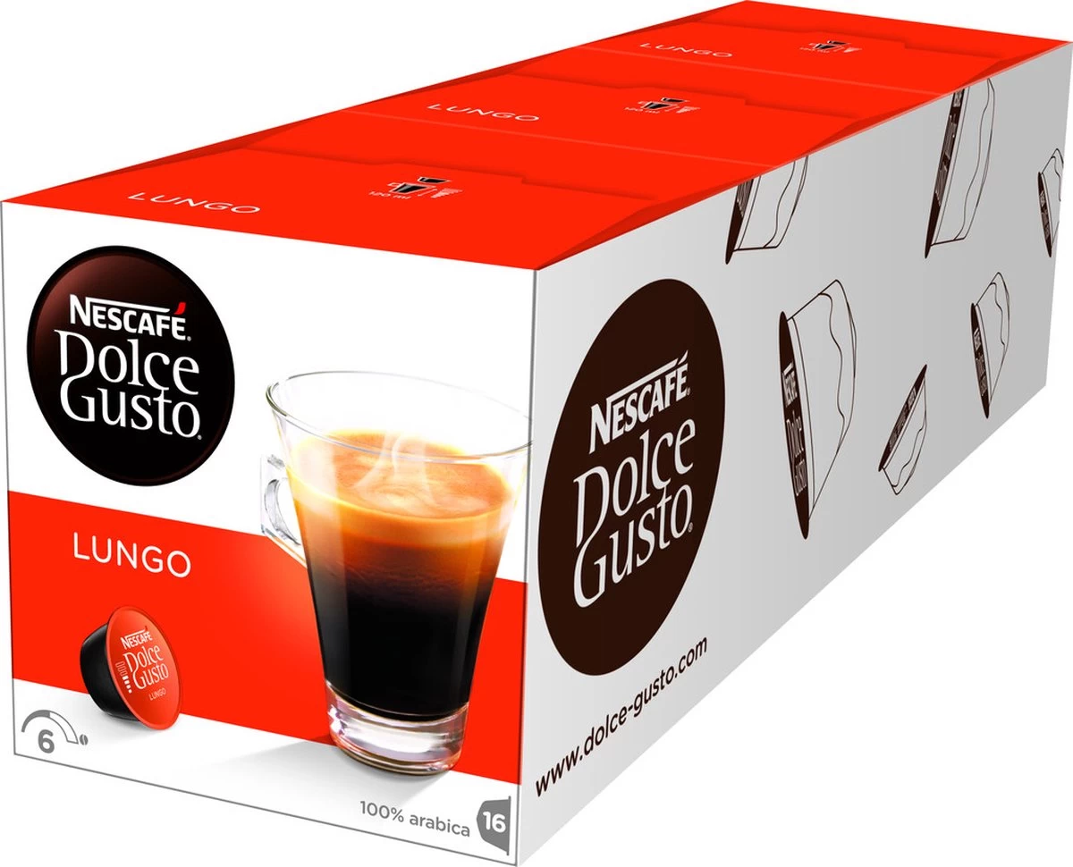 NESCAFÉ Dolce Gusto Lungo Koffiecups 3 Doosjes à 16 Capsules Geschikt Voor 48 Kopjes 4 NESCAFÉ Dolce Gusto Lungo Koffiecups 3 Doosjes à 16 Capsules Geschikt Voor 48 Kopjes - Afbeelding 2