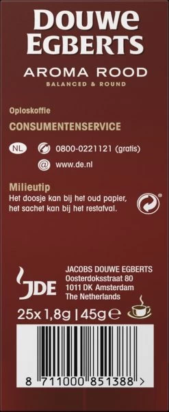 Douwe Egberts Aroma Rood Sticks Oploskoffie - 6 X 25 Zakjes -Eten En Drinken 492x1200