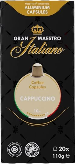 Gran Maestro Italiano - Cappuccino - Koffiecups - Nespresso Compatibel Capsules - Intense Smaak - 6 X 20 Cups -Eten En Drinken 551x1200