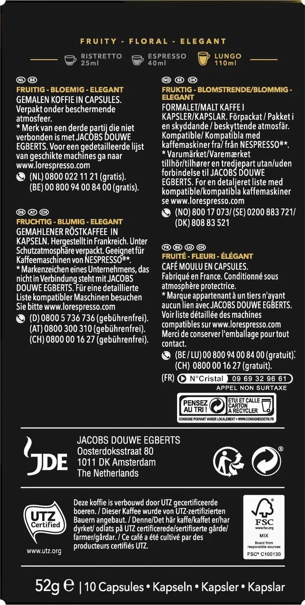 L'OR Lungo Profondo Koffiecups - Intensiteit 8/12 - 10 X 10 Capsules 4 L'OR Lungo Profondo Koffiecups - Intensiteit 8/12 - 10 X 10 Capsules - Afbeelding 2