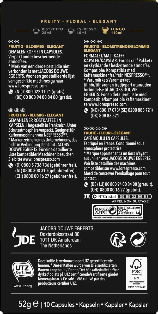 L'OR Lungo Elegante Koffiecups - Intensiteit 6/12 - 10 X 10 Capsules 4 L'OR Lungo Elegante Koffiecups - Intensiteit 6/12 - 10 X 10 Capsules - Afbeelding 2