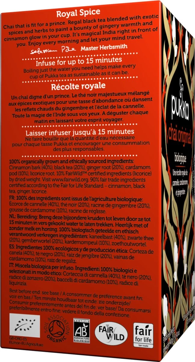 Pukka Original Chai Thee, Met Kaneel, Gember En Kardemom - 4 X 20 Zakjes - GB-BIO-05 4 Pukka Original Chai Thee, Met Kaneel, Gember En Kardemom - 4 X 20 Zakjes - GB-BIO-05 - Afbeelding 2