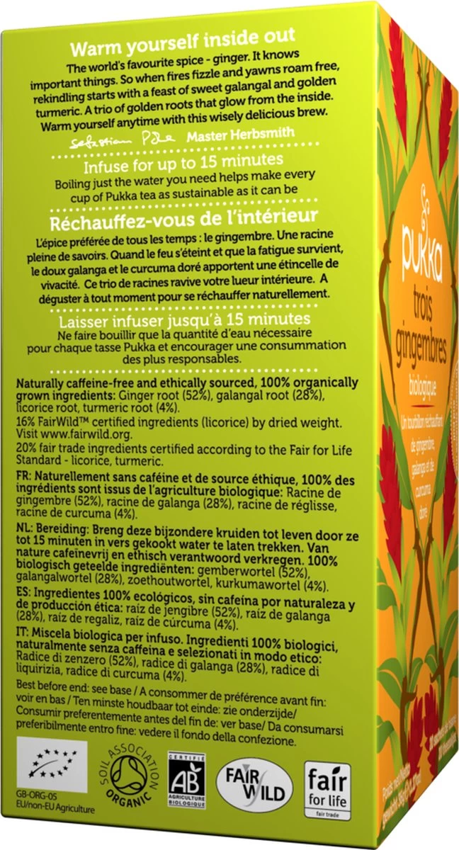 Pukka Three Ginger Thee, Met Kurkuma, Gember En Galangawortel - 4 X 20 Zakjes - GB-BIO-05 4 Pukka Three Ginger Thee, Met Kurkuma, Gember En Galangawortel - 4 X 20 Zakjes - GB-BIO-05 - Afbeelding 2