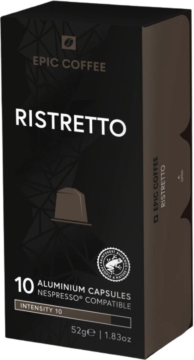 100 Capsules Epic Coffee - Ristretto - Nespresso® Compatible Aluminium Capsules - RFA Keurmerk - Doos 100 Stuks 3 100 Capsules Epic Coffee - Ristretto - Nespresso® Compatible Aluminium Capsules - RFA Keurmerk - Doos 100 Stuks