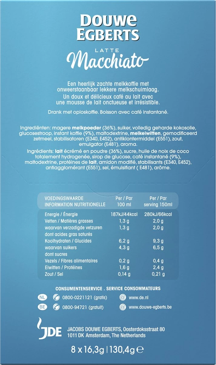 Douwe Egberts Verwenkoffie Latte Macchiato Oploskoffie - 5 X 8 Zakjes 5 Douwe Egberts Verwenkoffie Latte Macchiato Oploskoffie - 5 X 8 Zakjes - Afbeelding 3
