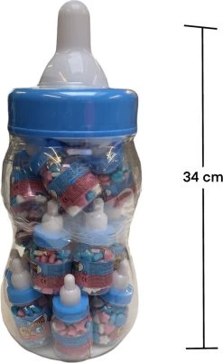 Candy Fun Bottle Feeders - Grote Babyfles Gevuld Met 20 Kleine Baby Flesjes - Blauw - Geboorte Versiering Jongen - Cadeau - Snoep - Traktatie - Spaarpot