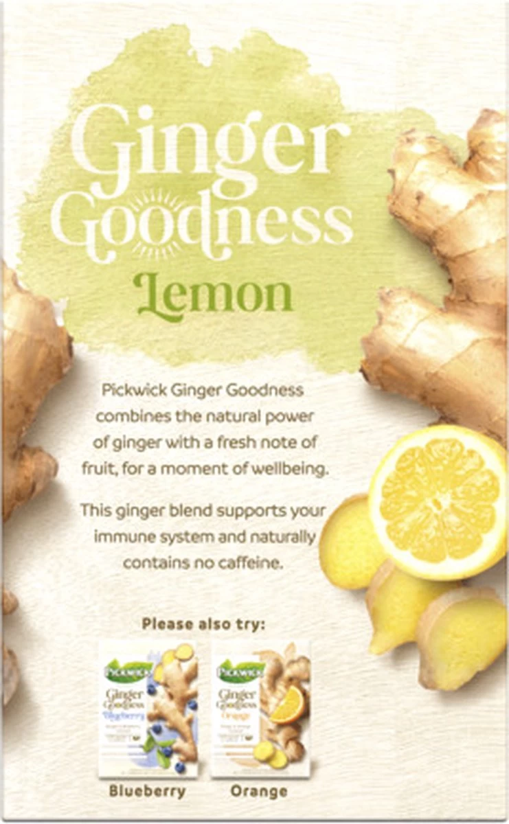 Pickwick Kruidenthee Ginger Goodness Lemon - 4 X 15 Theezakjes 4 Pickwick Kruidenthee Ginger Goodness Lemon - 4 X 15 Theezakjes - Afbeelding 2