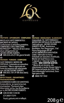 L'OR Lungo Estremo Koffiecups - Intensiteit 10/12 - 4 X 40 Capsules -Eten En Drinken 750x1200