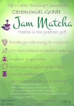 Biologische Matcha Poeder 50 Gram - CEREMONIAL GRADE - JamMatcha Groene Thee - Matcha Thee -Eten En Drinken 835x1200