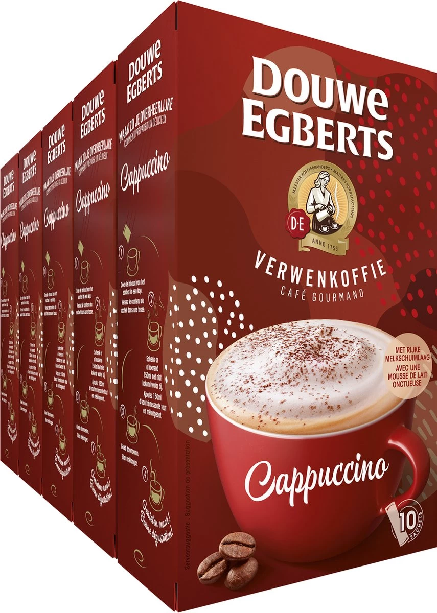 Douwe Egberts Verwenkoffie Cappuccino Oploskoffie - 5 X 10 Zakjes 3 Douwe Egberts Verwenkoffie Cappuccino Oploskoffie - 5 X 10 Zakjes