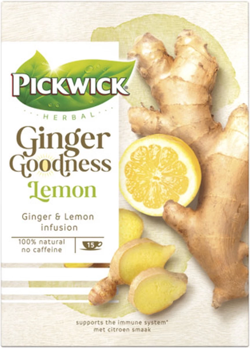Pickwick Kruidenthee Ginger Goodness Lemon - 4 X 15 Theezakjes 6 Pickwick Kruidenthee Ginger Goodness Lemon - 4 X 15 Theezakjes - Afbeelding 4