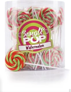 Merkloos Swigle - Mini Lolly Pops- Watermeloen- Rood- Groen- 50 Stuks - Snoep