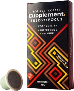 Cupplement Energy/Focus Blend Dark Roast Espresso - 10 Nespresso Koffiecups - Koffie Met Vitamines, Extra Cafeïne En Superfoods - Duurzame Biologische Afbreekbare Koffie Capsules